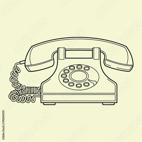 Wallpaper Mural Black line of old rotary telephone on pale yellow background line old Torontodigital.ca