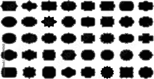 Large collection of diverse black decorative frames and labels with elegant white outlines