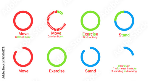 Fitness Tracker Activity Rings: Move, Exercise, Stand Icons