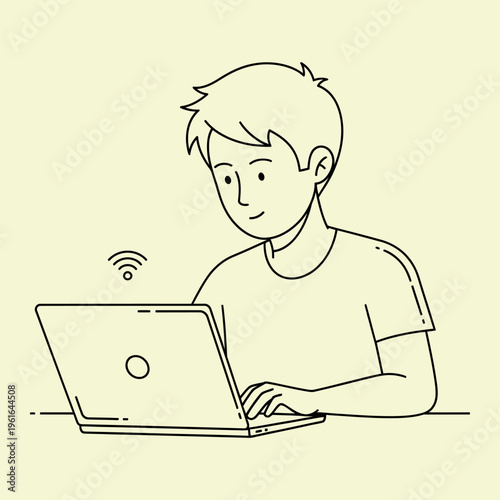 Wallpaper Mural Boy using laptop with wifi signal computer internet Torontodigital.ca