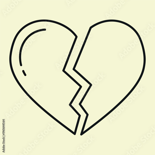 Wallpaper Mural Broken heart line black lines pale yellow background minimal Torontodigital.ca
