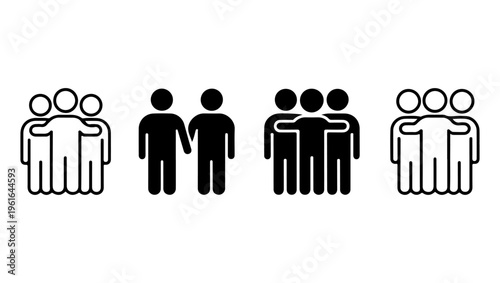 A series of simple black icons depicting groups of people holding hands