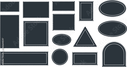 Collection of Blank Postage Stamp Frames in Various Shapes and Sizes