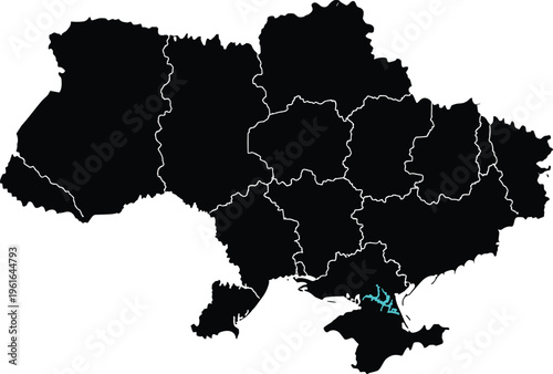 Ukraine map with administrative divisions outlined, highlighted southern coastal region near Black Sea, political geography, cultural heritage, territorial focus, regional boundaries