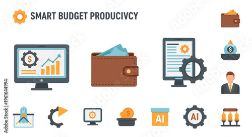 Smart Budget Productivity Icons: Finance, Growth, Technology, AI, Business