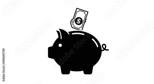 Black Piggy Bank with Money.