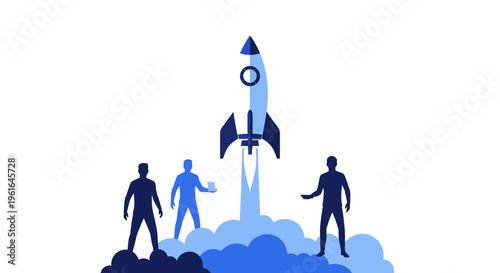 Business team launching a rocket.