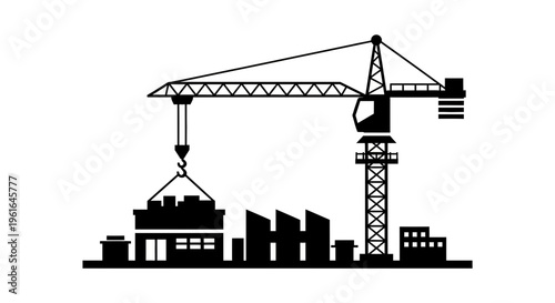 Construction Crane Lifting Heavy Load.