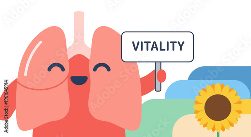 Smiling lungs with vitality sign.
