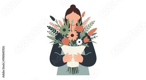 Woman Holding Colorful Flower Bouquet.