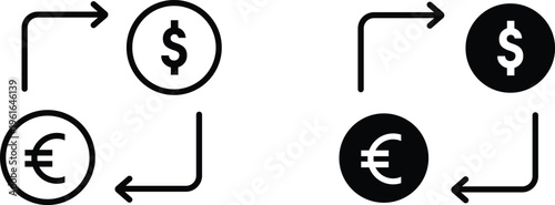 Currency Exchange Vector Icons for Dollar and Euro Global Financial Transactions