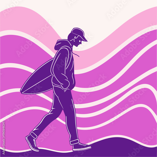 A fashion vector illustration of a beautiful girl in a pink dress dancing as a graceful silhouette model with artful hair