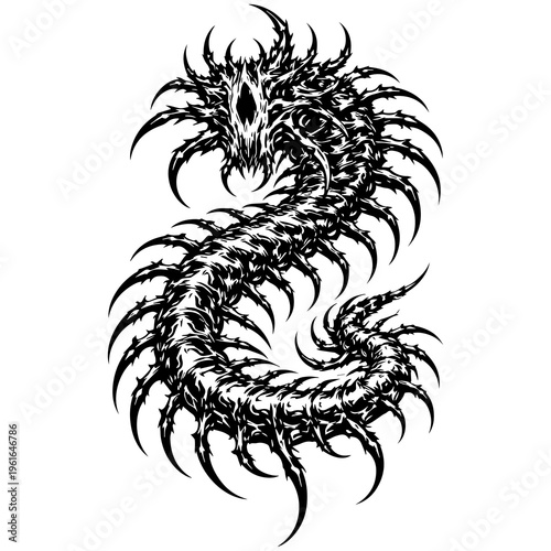 Vicious Death Metal Centipede Monster Tattoo Vector Illustration