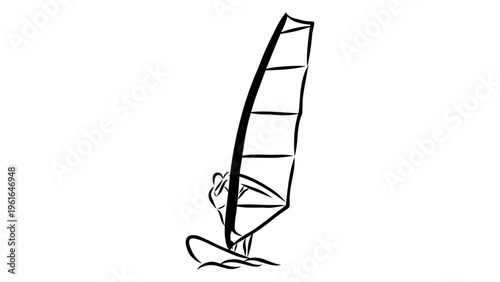 A minimalist vector illustration of a windsurfer in action