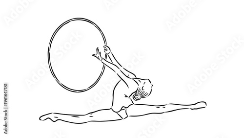 A gymnast performing a routine with a hoop on the floor