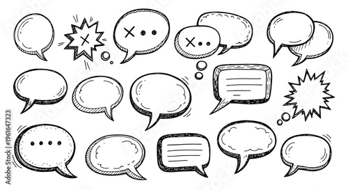 A collection of hand drawn speech bubbles