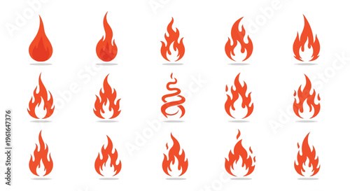 A collection of orange flame icons in different shapes and sizes