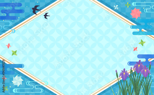 端午の節句の和風ひし形フレーム2_文字なし_横