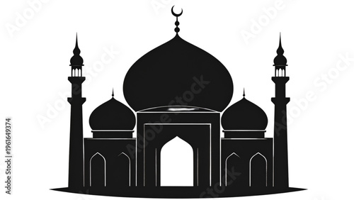 Mosque Silhouette Vector, Islamic Architecture Flat Design EPS 10