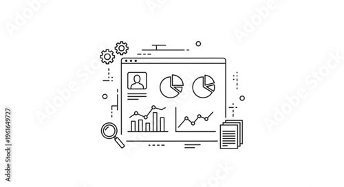 Data Analytics Dashboard with Charts and Graphs Line Art.