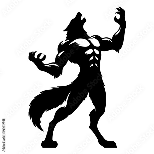 Werewolf howling with arms raised in a menacing pose vector illustration.