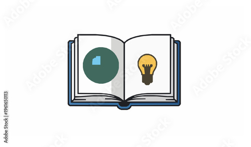 Cartoon open book vector icon in linear flat style for magazines, notebooks, and educational designs