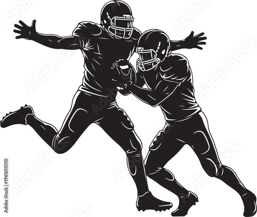 American Football Players in Action Tackling Each Other