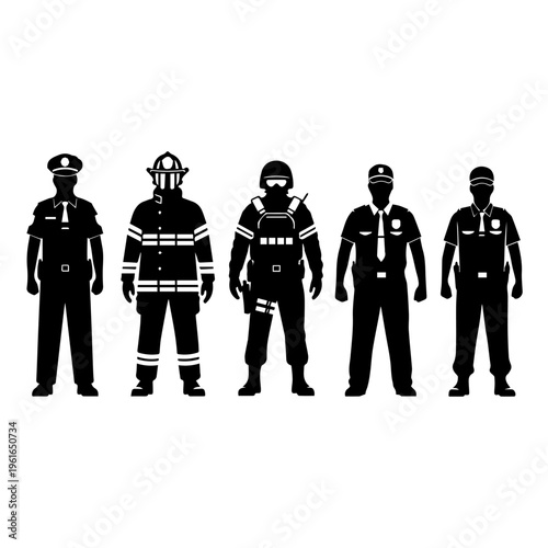 Firefighter Uniform Set Silhouettes – Fireman Safety Gear and Emergency Service Vector Collection