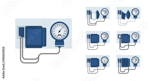 Blood Pressure Monitor Set: Medical Device & Health Check Icons