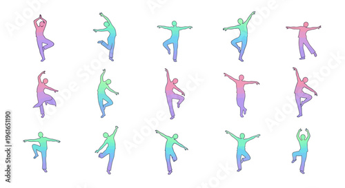 Colorful Silhouettes of Dancers in Various Poses