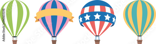 Hot air balloons set, colorful flying travel adventure sky decorative illustration design