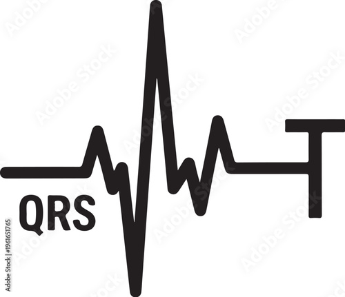 ECG heartbeat, QRS complex, medical symbol, vector icon