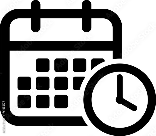 カレンダーと時計のアイコン（予定・スケジュール・時間管理） Calendar and Clock Icon for Schedule and Time Management
