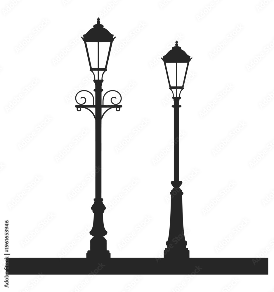 Obraz premium light poles vector icon design illustration template, collection of outdoor street lamps, flat and outline styles, urban night lighting elements, simple shapes, scalable vector graphics, ideal for web
