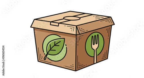 Brown cardboard takeout food delivery box.