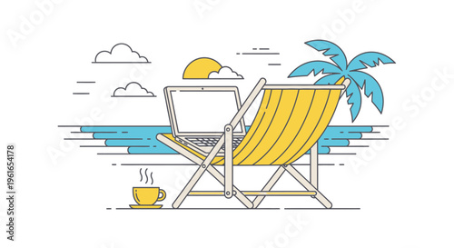 Beach Chair With Yellow Cushion.