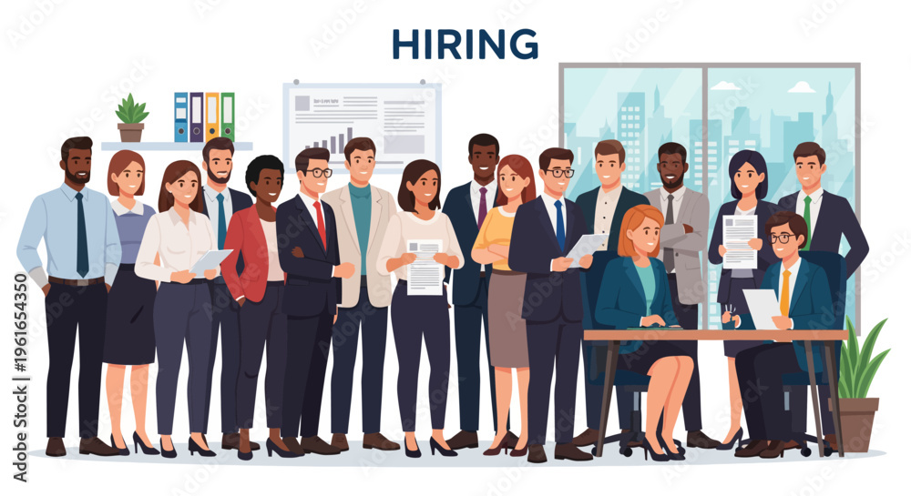 Fototapeta premium Professional Diverse Team Standing Together Ready to Tackle Business Challenges and Opportunities in a Modern Office Environment