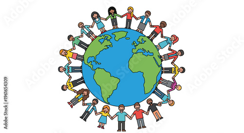 Global Unity and Diversity Diverse People from Around the World Join Hands in a Symbol of Togetherness, Equality, and Community Spirit