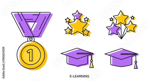 Graduation Medal and Cap Icons.