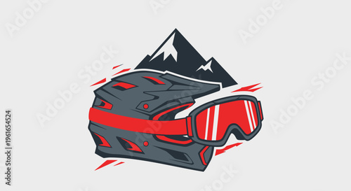 Red ski goggles and gray gloves.