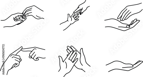 Human Hands Holding and Touching Line Art Icons for Connection Concept