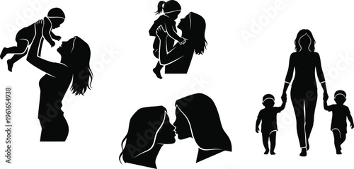 Mother and Child Silhouette Collection - Loving Family Vector Graphics