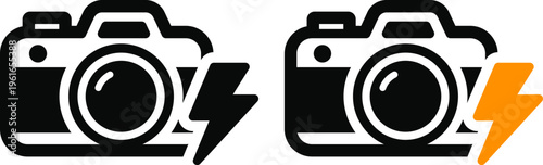 フラッシュ付きカメラアイコン｜高速撮影・稲妻マークのUI素材 Camera Flash Icon – Lightning Bolt Photography Symbol
