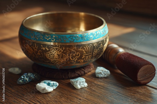 Meditation Bowl Set with Stones and Wood Handle