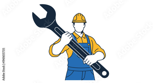 Skilled Professional Technician Holding a Large Wrench, Symbolizing Repair, Maintenance, and Industrial Service Solutions
