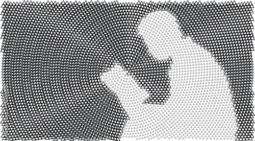 A hand pointing upwards made of small dots