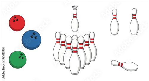 Bowling Pins and Balls Illustration - Game Elements