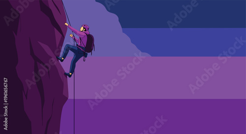 Rock Climber. Mountain Climbing Illustration. Adventure Concept. Flat Design.