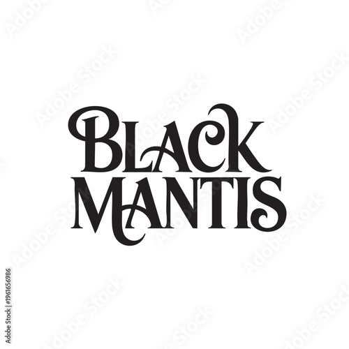 A close-up shot of a black mantis insect on a leaf in a natural environment with a shallow depth of field.