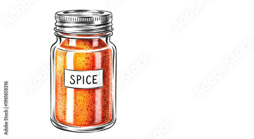 Glass jar with spice, labeled "SPICE"